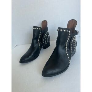Jeffrey Campbell Rylance Black Leather Studded Ankle Low Block Heel Booties 9.5